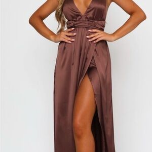 Elegant Mocha Brown Satin Dress